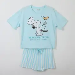 SNOOPY - Pijama Manga Corta Mujer Celeste Cocinando