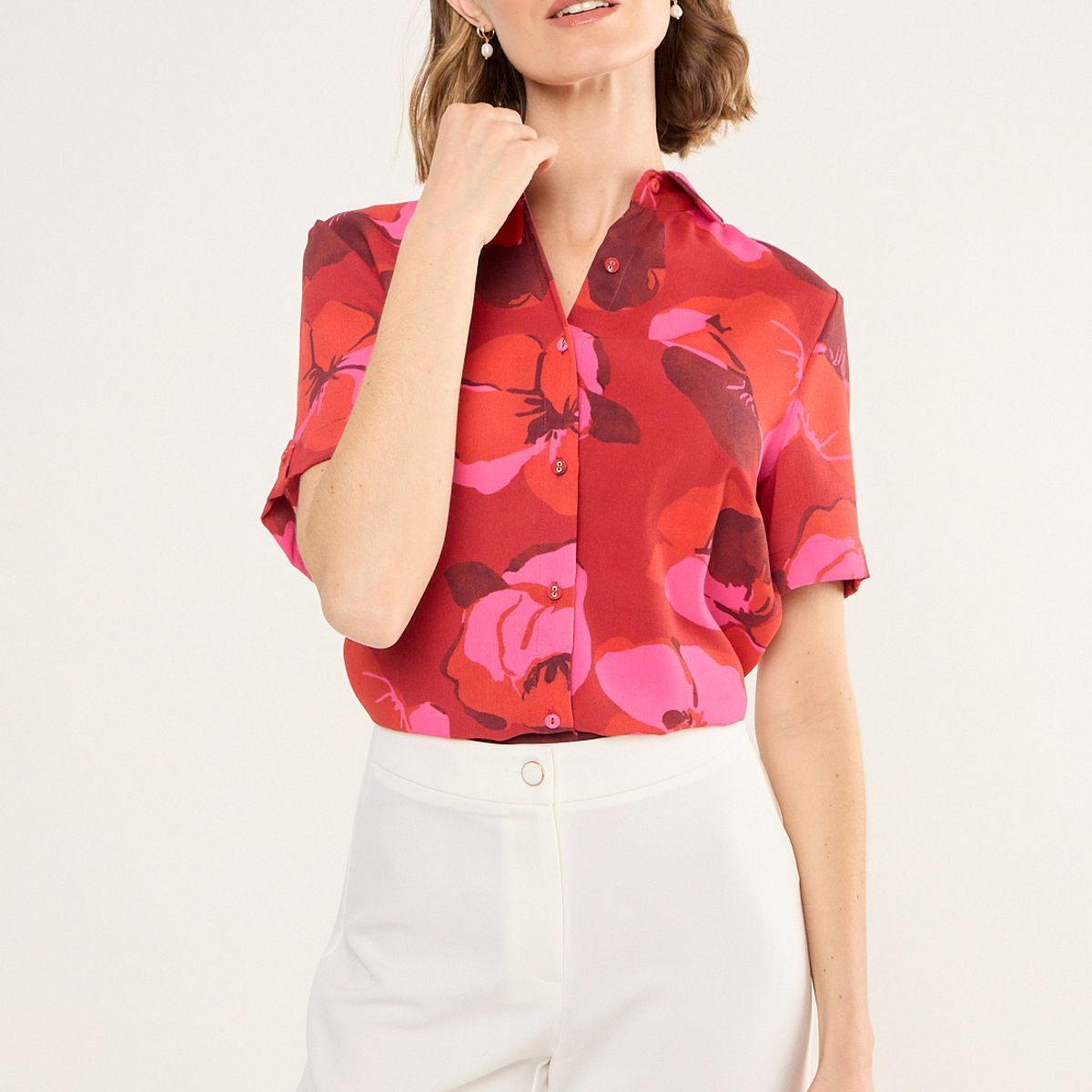 MA GRIFFE - Blusa Estampada Camisera Mujer Rojo Magriffe
