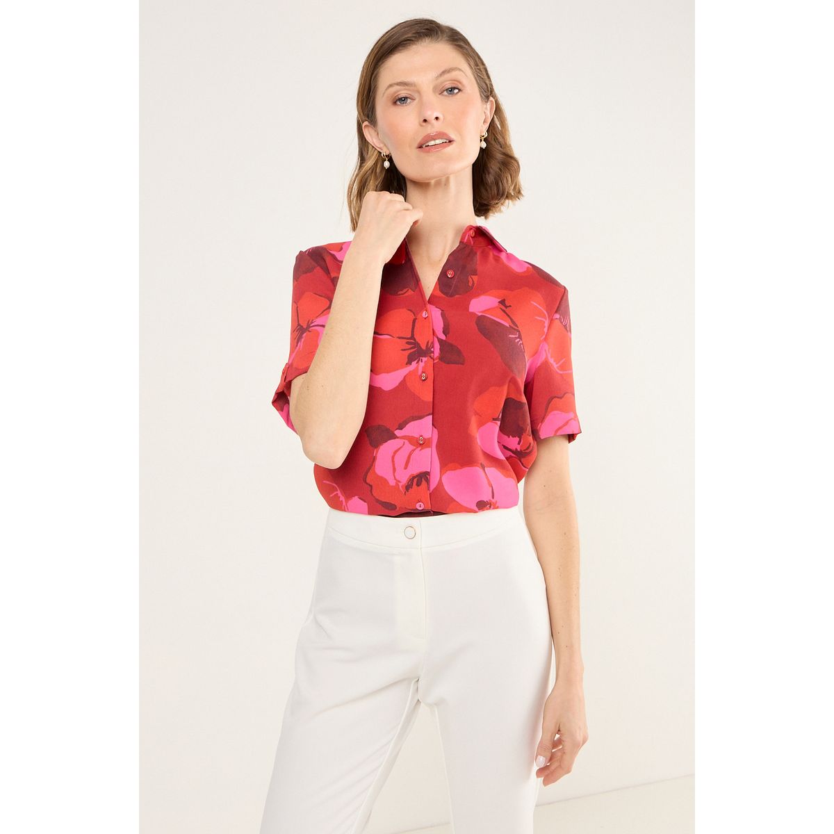 MA GRIFFE - Blusa Estampada Camisera Mujer Rojo Magriffe