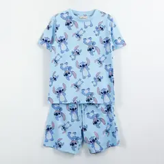 DISNEY - Pijama Manga Corta Niño Celeste Print Lilo & Stitch
