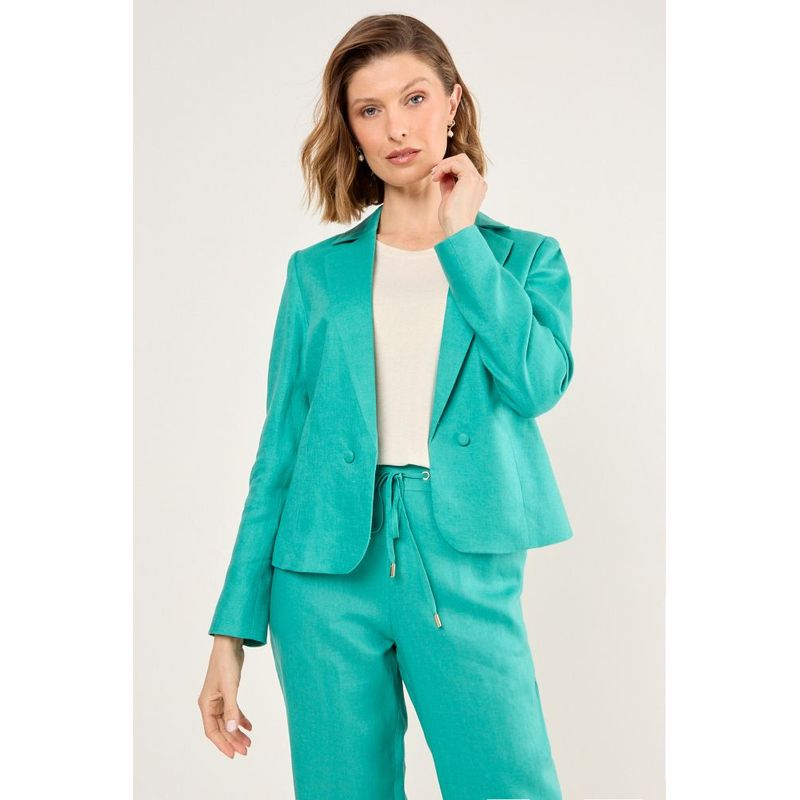 MA GRIFFE - Blazer De Lino Corto Mujer Verde Magriffe