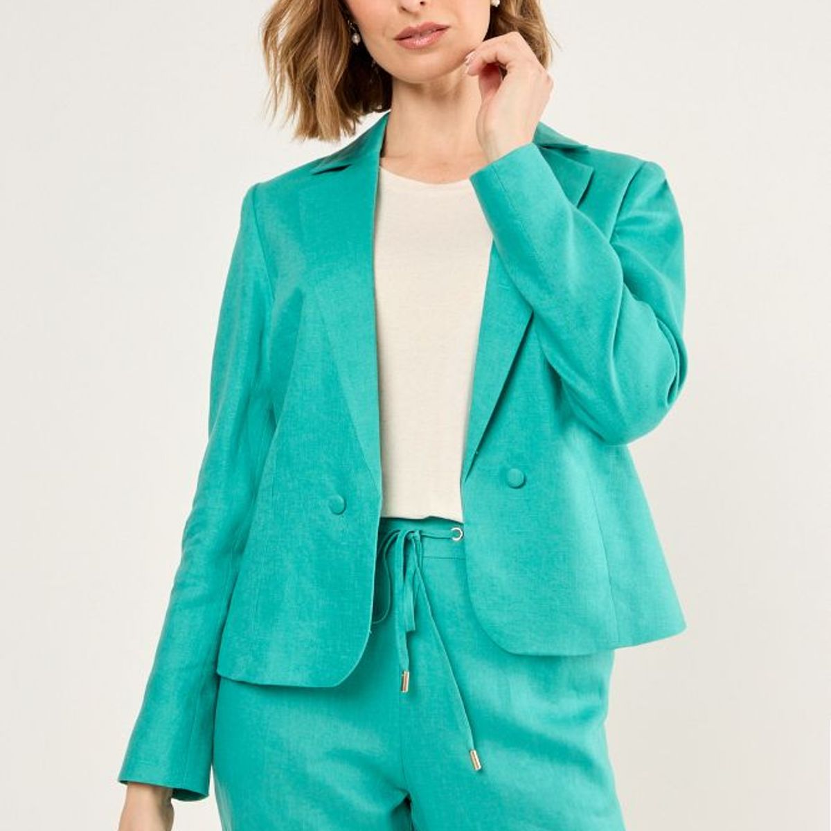 MA GRIFFE - Blazer De Lino Corto Mujer Verde Magriffe