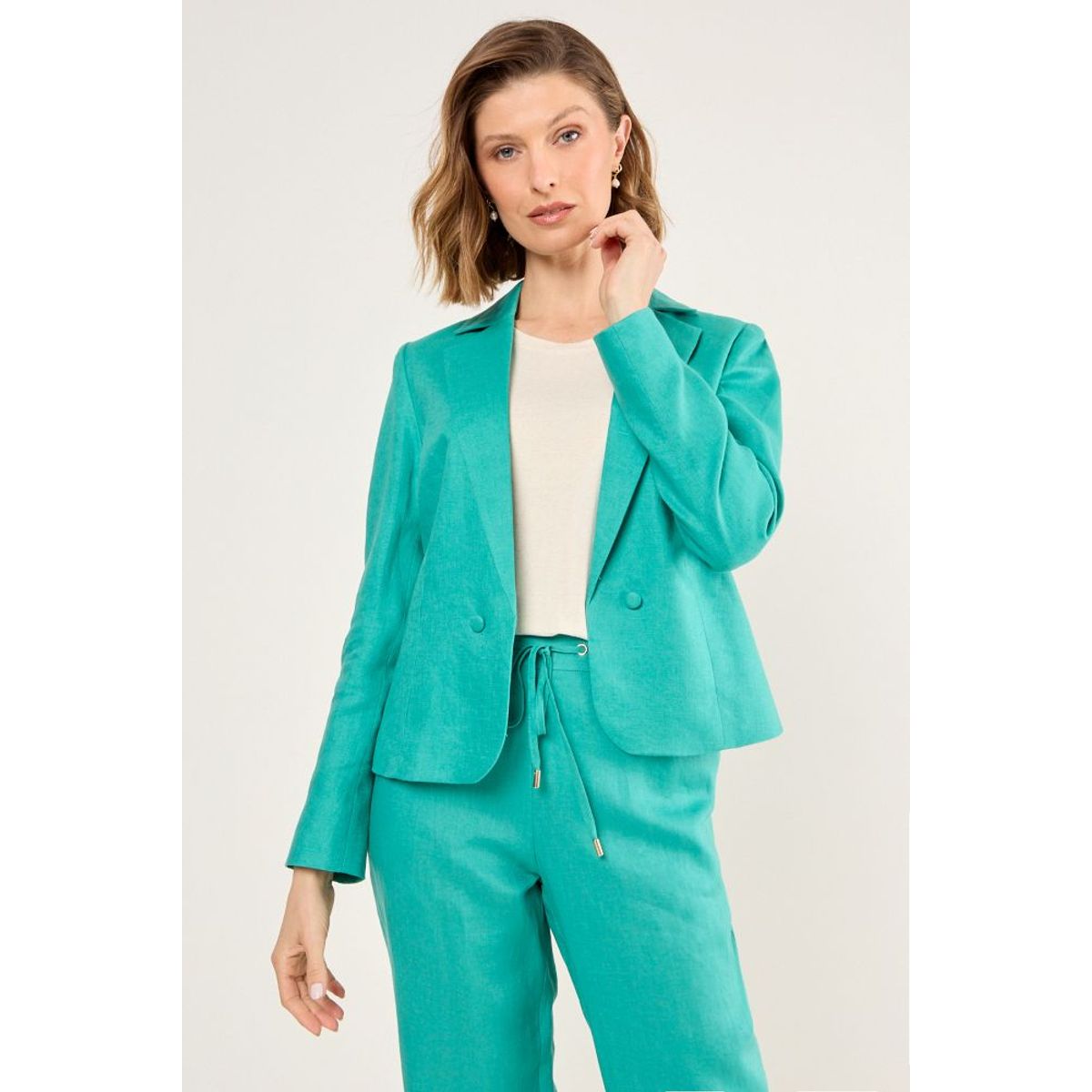 MA GRIFFE - Blazer De Lino Corto Mujer Verde Magriffe