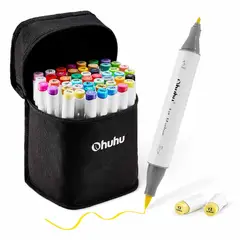 OHUHU - 48 Marcadores Alcohol Basicos +1 Blender Pincel & Fina
