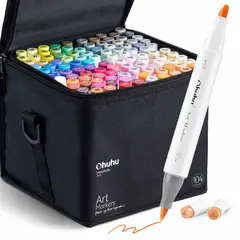 OHUHU - 104 Marcadores de Alcohol + 1 Blender Pincel&Biselada