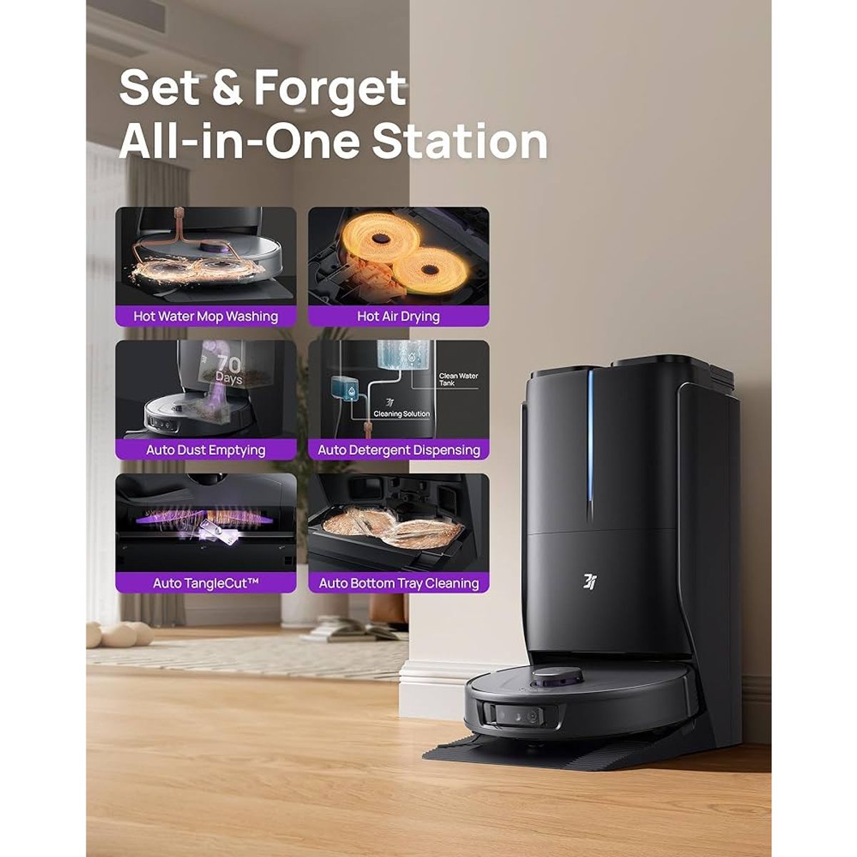 3I - 3i P10 Ultra Robot Aspiradora y Trapeador Combo, 18000 Pa Succion