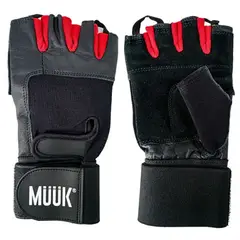 MUUK - Guantes Gym Cuero Entrenamiento Pesas Fitness Muñequera Reforzada