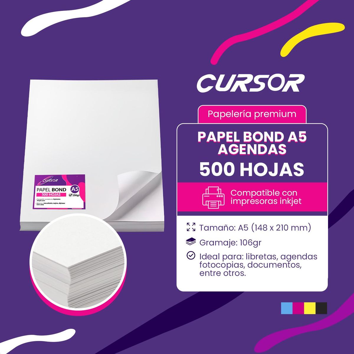 CURSOR - PAPEL BOND 106G A5 500H CURSOR-A - Blanco