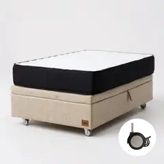 BLOCCARE - Cama Baul 1.5 Plazas + Colchon Black L190/RUEDAS LOGO (Beige)