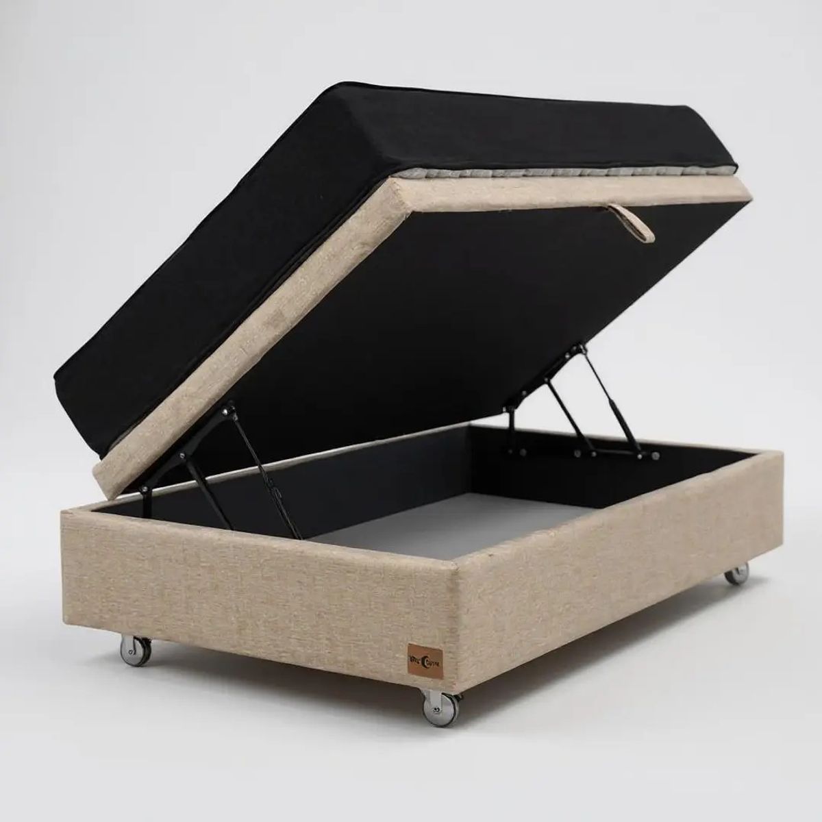 BLOCCARE - Cama Baul 1.5 Plazas + Colchon Black L190/RUEDAS PYTON (Beige)