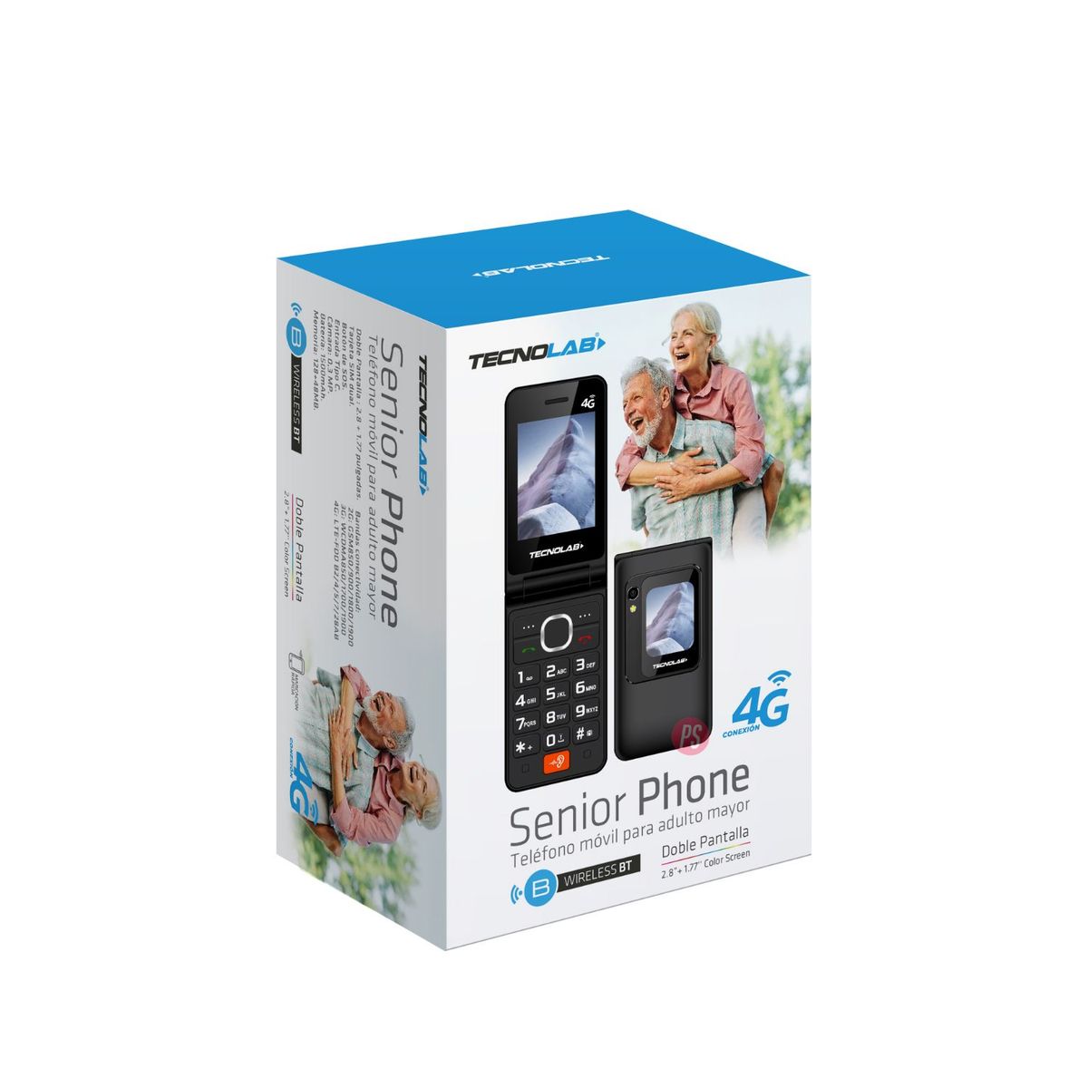 TECNOLAB - Teléfono Senior 4G SOS Doble Pantalla Conchita Azul - PS