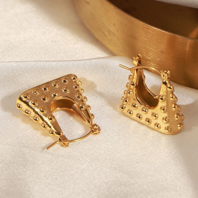 Aros Bano Oro Amarillo 18k Bote Trapec Puntitos Dorado TALLA UNICA
