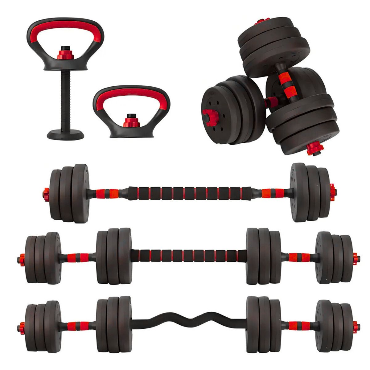 YEP S - Set Mancuernas 20 kg 5 en 1 Barra Z Extensor Rojo - Rojo