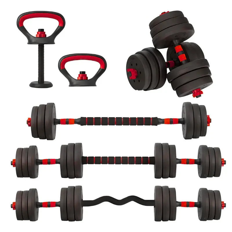 YEP S - Set Mancuernas 20 kg 5 en 1 Barra Z Extensor Rojo - Rojo