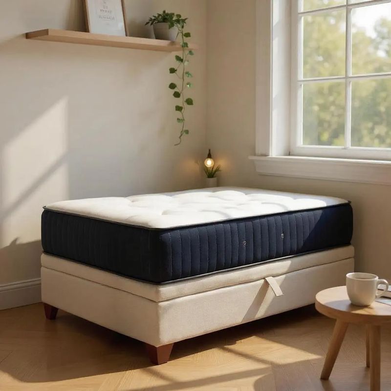 BLOCCARE - Cama Baul 1.5 Plaza L200+ Colchon CIC PREMIUM/Patas Madera 11CM (Beige)