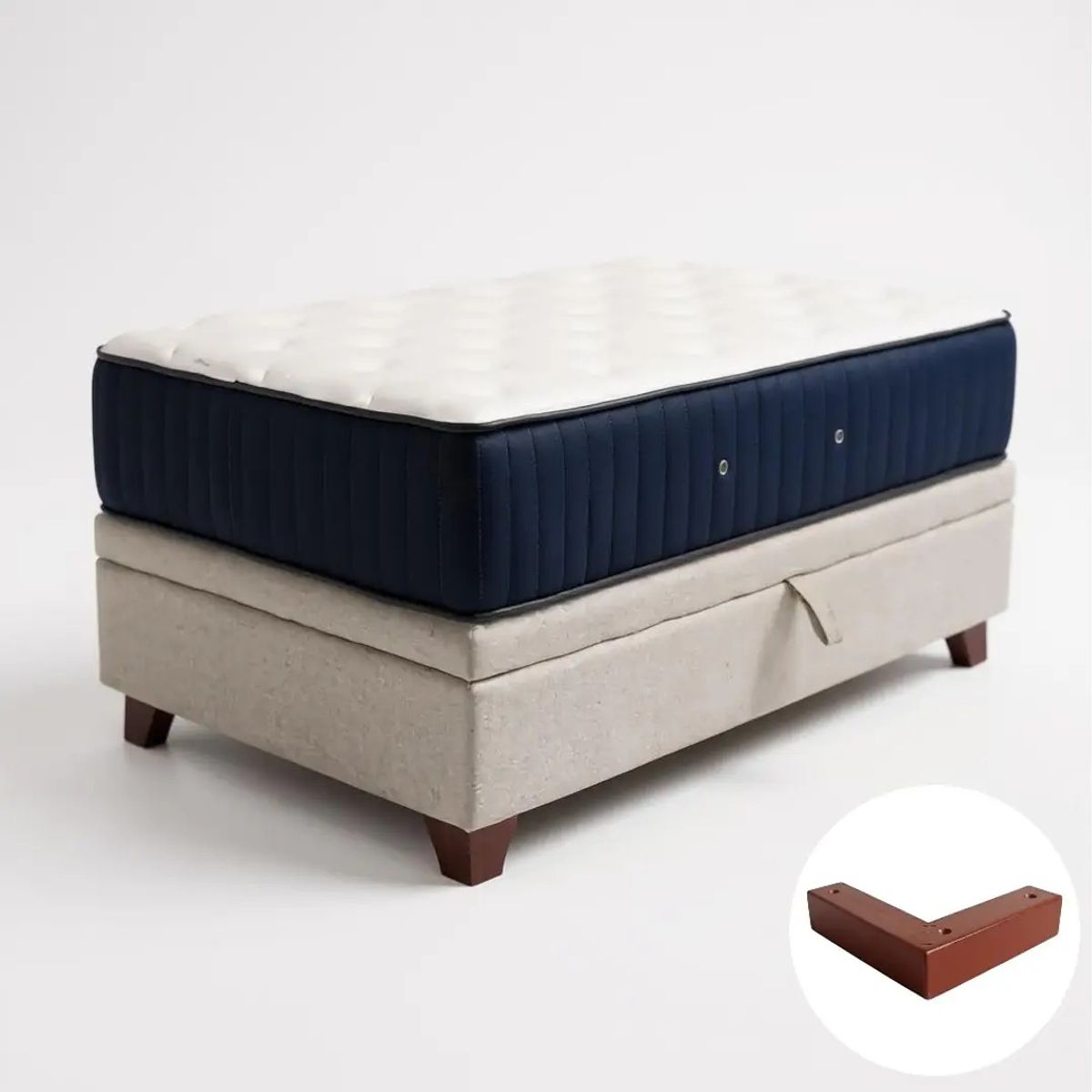 BLOCCARE - Cama Baul 1.5 Plaza L200+Colchon CIC PREMIUM/Patas Madera 4.5CM Beige