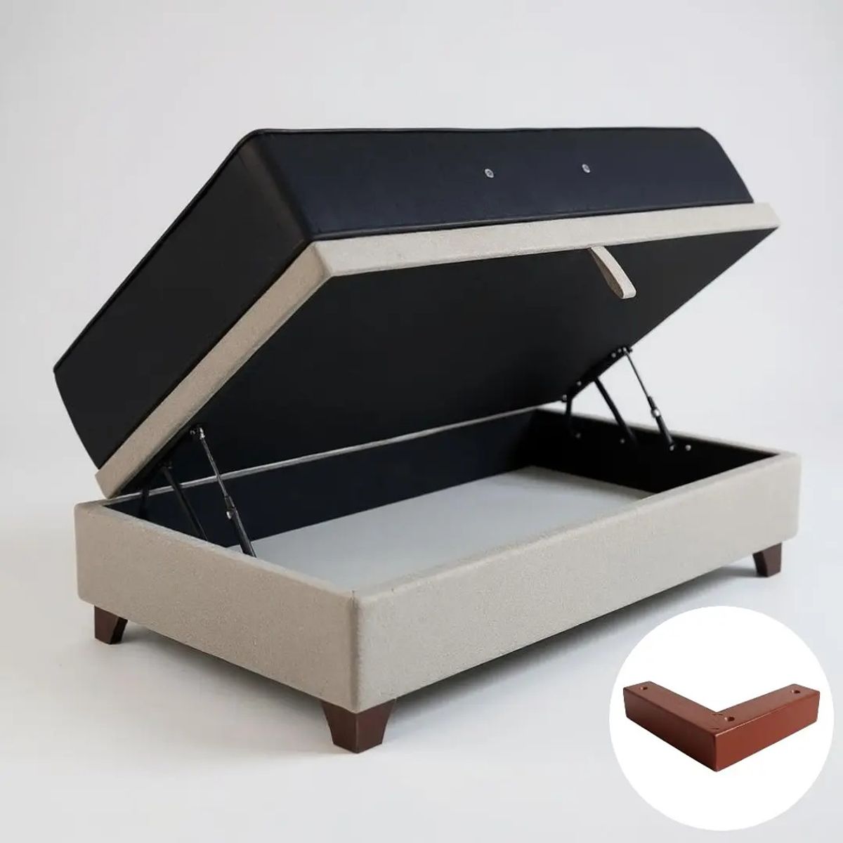 BLOCCARE - Cama Baul 1.5 Plaza L190+Colchon CIC SUPERPREMIUM/Patas Madera 4.5CM Beige