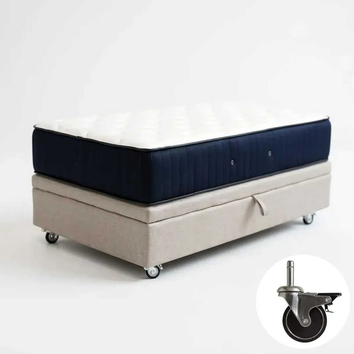 BLOCCARE - Cama Baul 1.5 Plaza L190+ Colchon CIC SUPERPREMIUM/Ruedas PYTON Beige