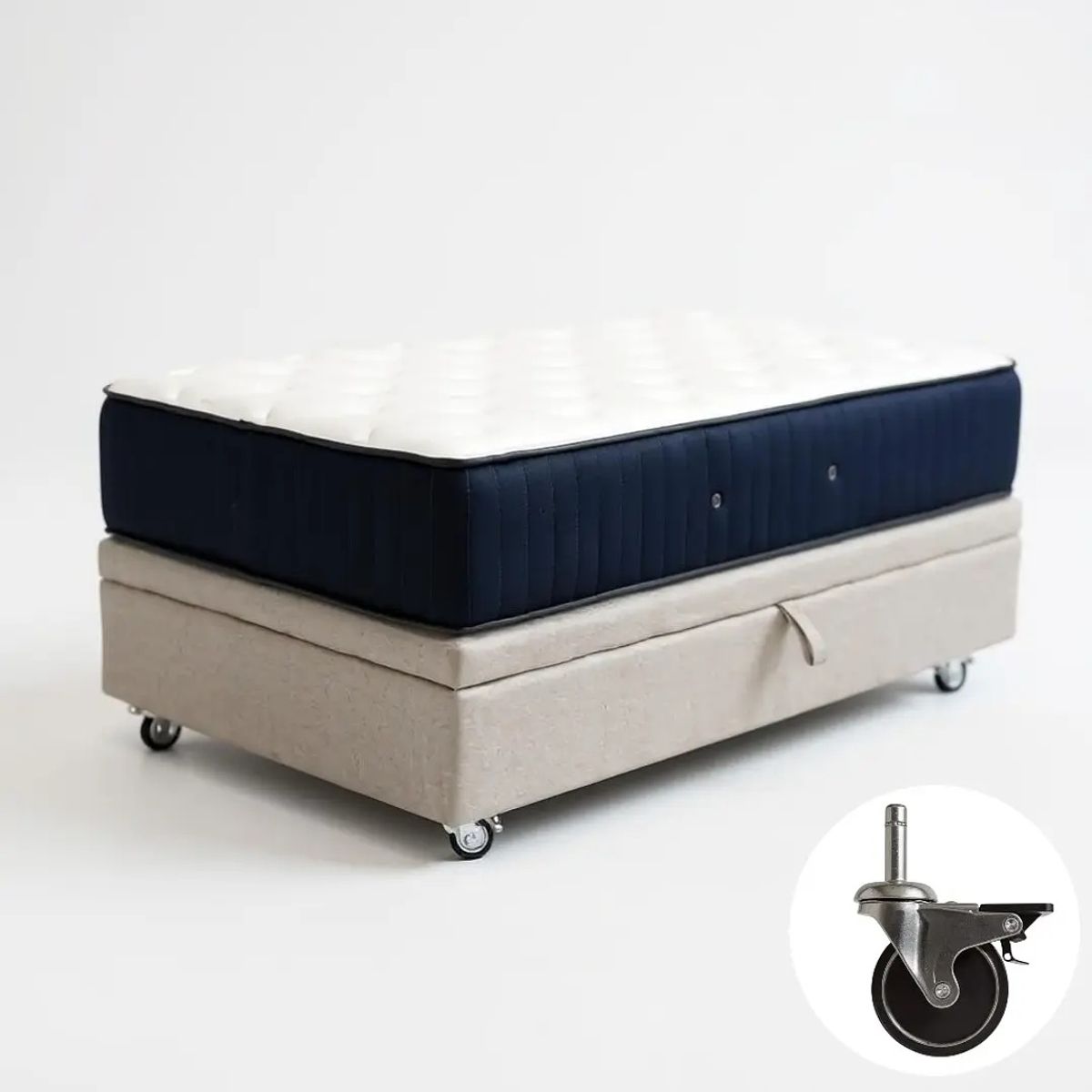 BLOCCARE - Cama Baul 1.5 Plaza L190+ Colchon CIC SUPERPREMIUM/Ruedas PYTON Beige