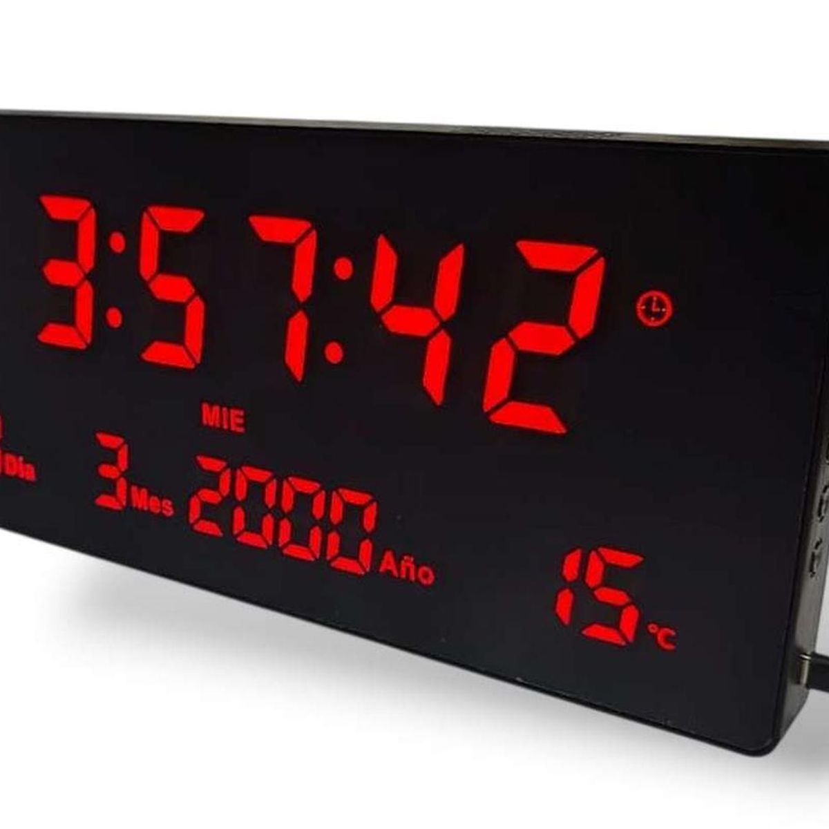 GEN - Reloj Digital Luz Led Pared Mural Iluminado Numeros Rojos - Negro