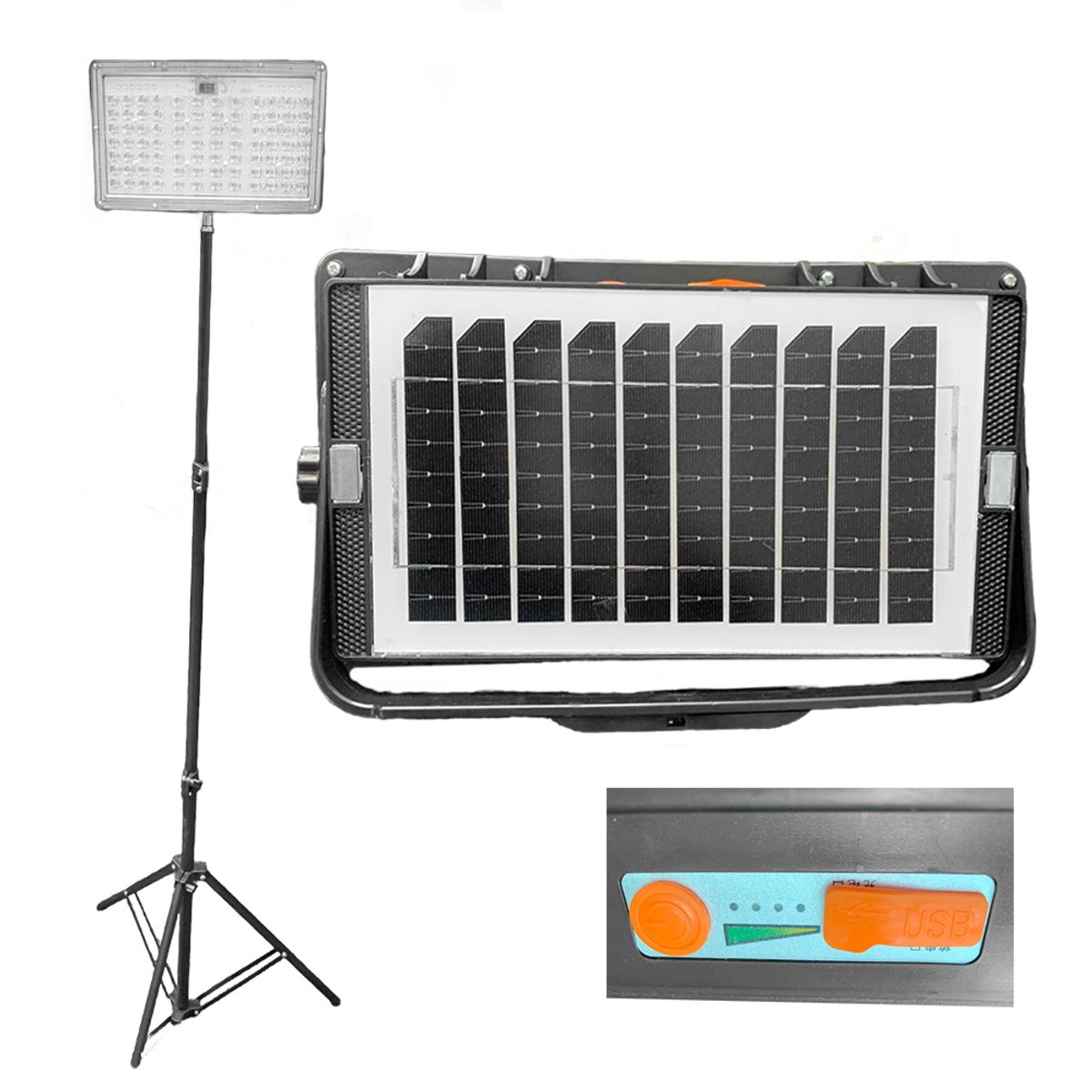 TASBEL - Foco Led Solar Recargable 100w Trabajo Camping Y Emergencia