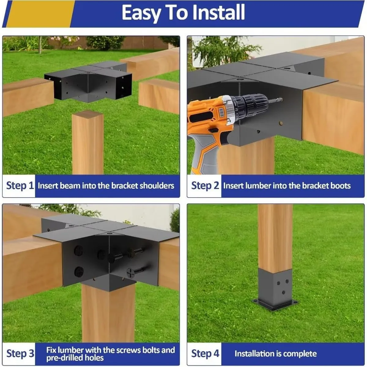 RAGNAR - Kit Pérgola Exterior 12 Soportes De Metal Para Madera