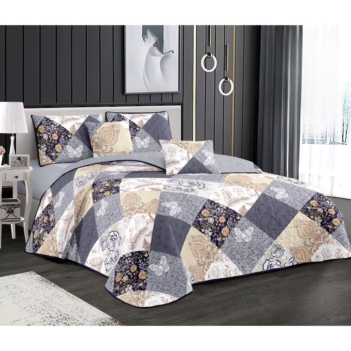 GENERICO - Quilt de Verano 2 plazas con Diseño TFCC640 Gris