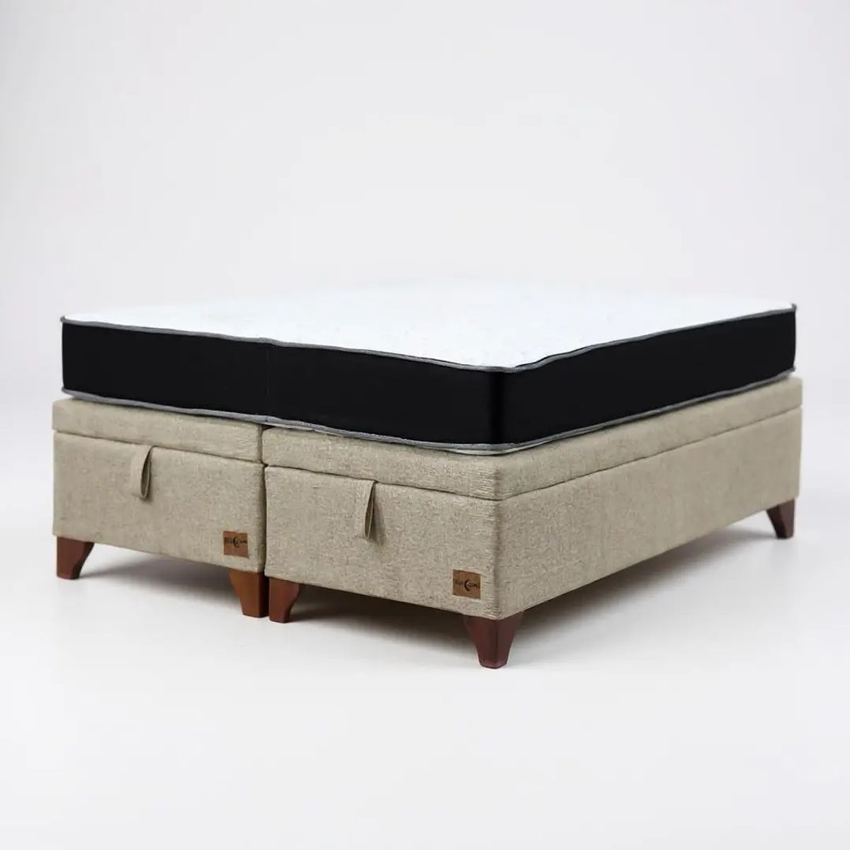 BLOCCARE - Cama Baul 2 Plazas + Colchon Black L200/Patas Madera 11CM (Beige)