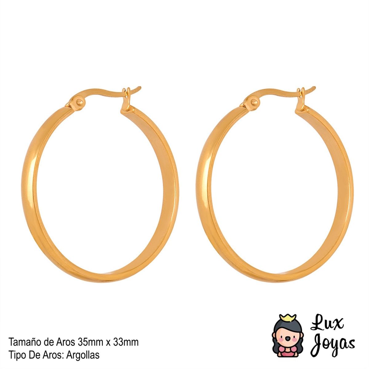 LUX JOYAS - Aros Baño Oro Amarillo 18k Argollas Inglés