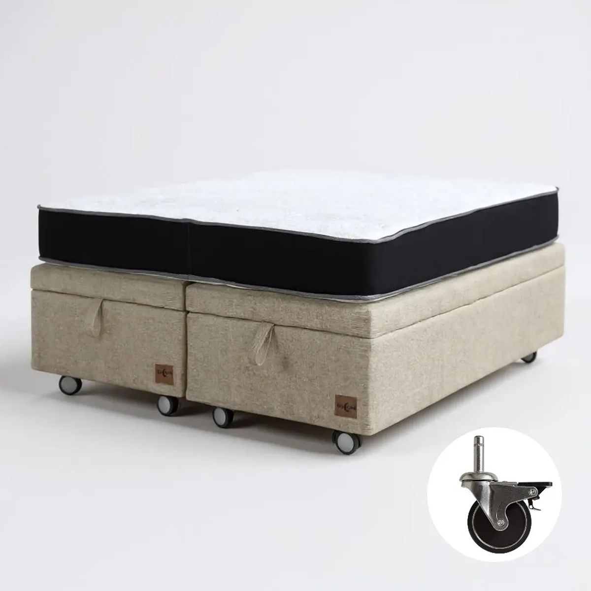 BLOCCARE - Cama Baul 2 Plazas + Colchon Black L200/Ruedas PYTON (Beige)