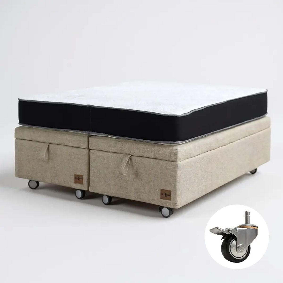 BLOCCARE - Cama Baul 2 Plazas + Colchon Black L200/Ruedas DELUXE (Beige)