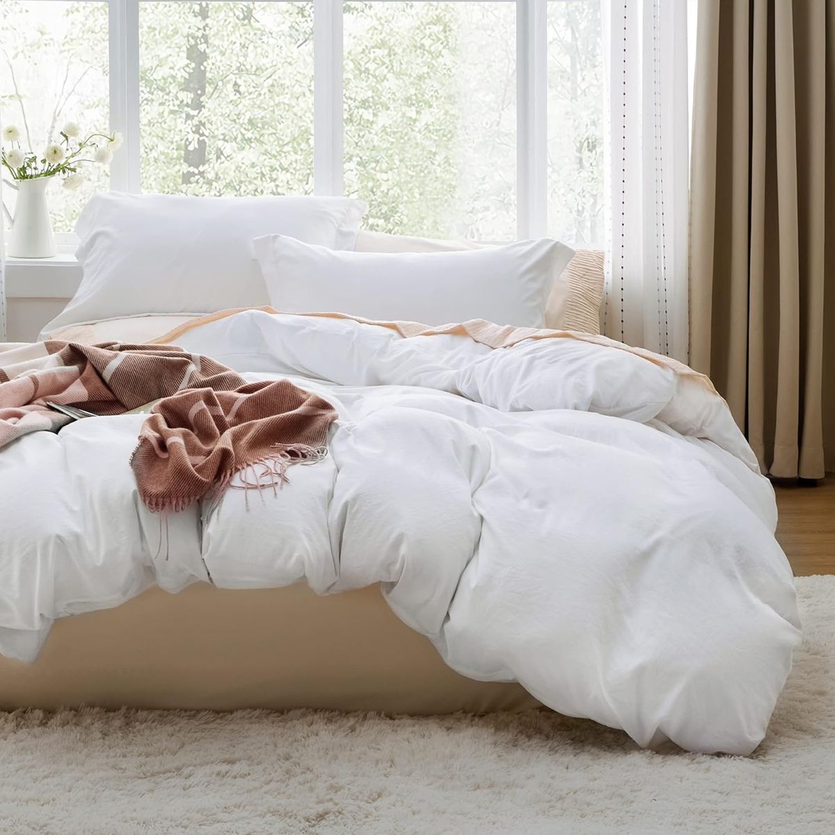 AZ AURAZEUS - Funda Plumon Duvet Edredon 1800 Hilos Microfibra Sabana Blanco AZ