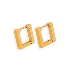 LUX JOYAS - Aros Baño Oro Amarillo 18k Argollas Rect Liso S