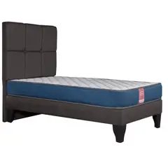 COLBOX - Cama Europea America-Azul + Respaldo Atenas 1 PL Tela Chocolate