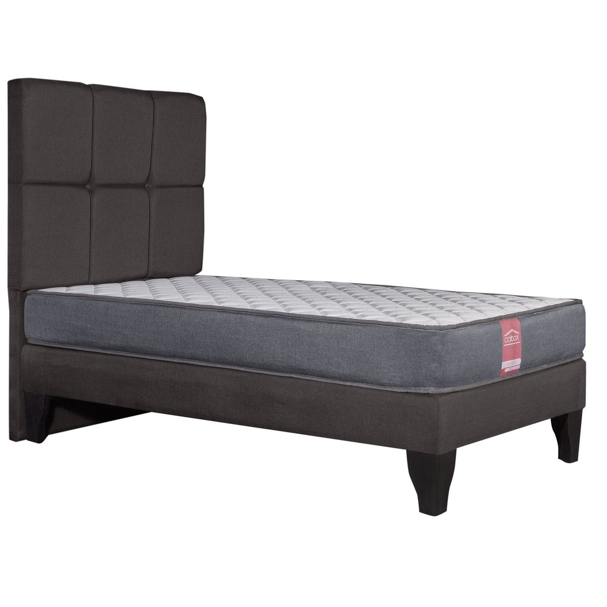 COLBOX - Cama Europea America-Gris + Respaldo Atenas 1 PL Tela Chocolate