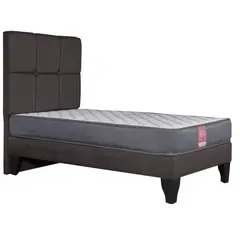 COLBOX - Cama Europea America-Gris + Respaldo Atenas 1 PL Tela Chocolate