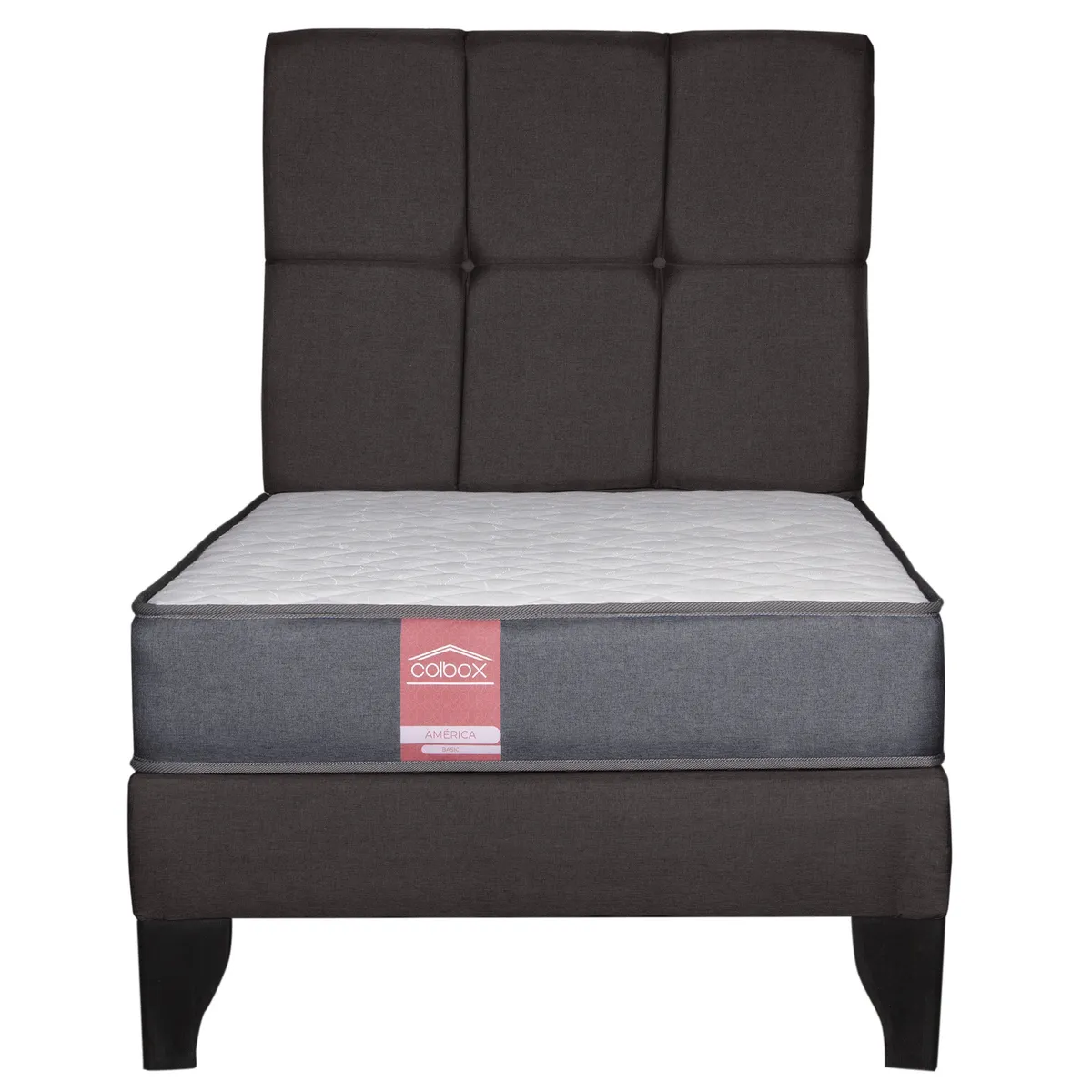 COLBOX - Cama Europea America-Gris + Respaldo Atenas 1 PL Tela Chocolate