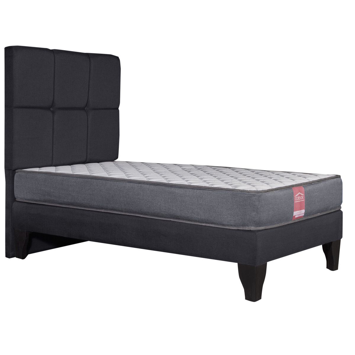 COLBOX - Cama Europea America-Gris + Respaldo Atenas 1 PL Tela Negro