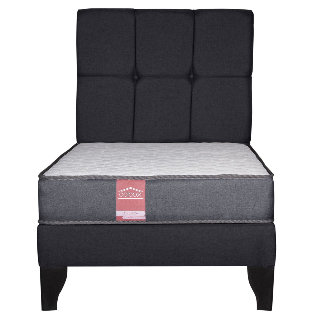 COLBOX - Cama Europea America-Gris + Respaldo Atenas 1 PL Tela Negro