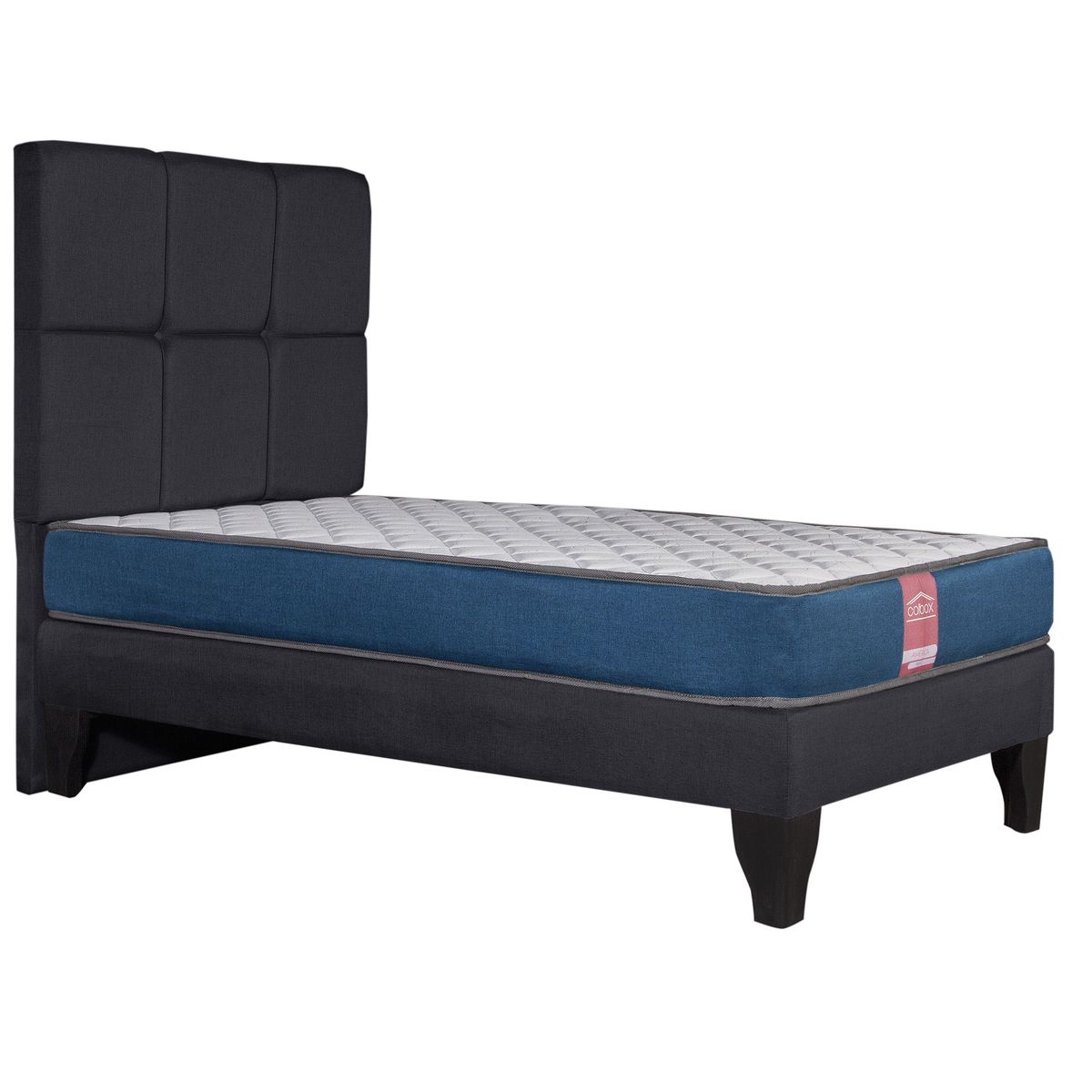 COLBOX - Cama Europea America-Azul + Respaldo Atenas 15 PL Tela Negro