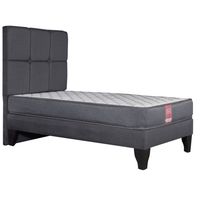 Cama Europea America-Gris + Respaldo Atenas 15 PL Tela Gris Oscuro
