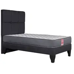 COLBOX - Cama Europea America-Gris + Respaldo Atenas 15 PL Tela Negro