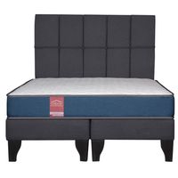 Cama Europea America-Azul + Respaldo Atenas 2 PL Tela Gris Oscuro