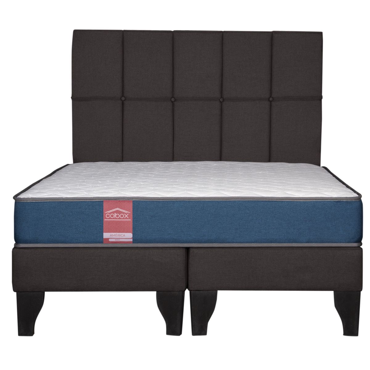 COLBOX - Cama Europea America-Azul + Respaldo Atenas 2 PL Tela Chocolate