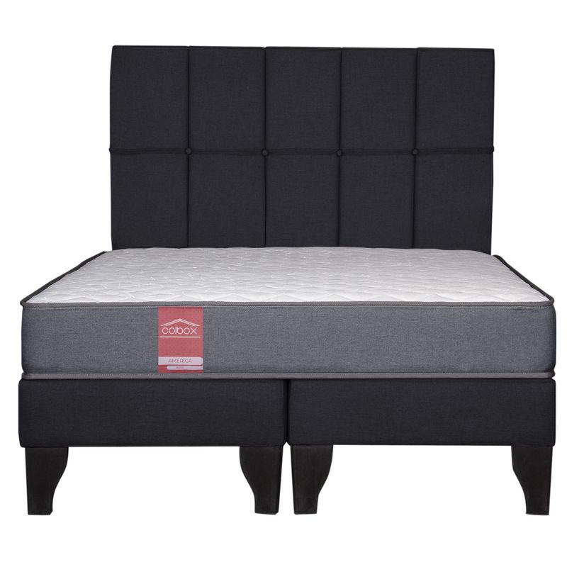 COLBOX - Cama Europea America-Gris + Respaldo Atenas 2 PL Tela Negro