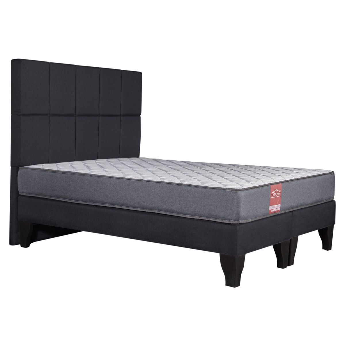 COLBOX - Cama Europea America-Gris + Respaldo Atenas 2 PL Tela Negro