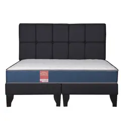 COLBOX - Cama Europea America-Azul + Respaldo Atenas King Tela Negro