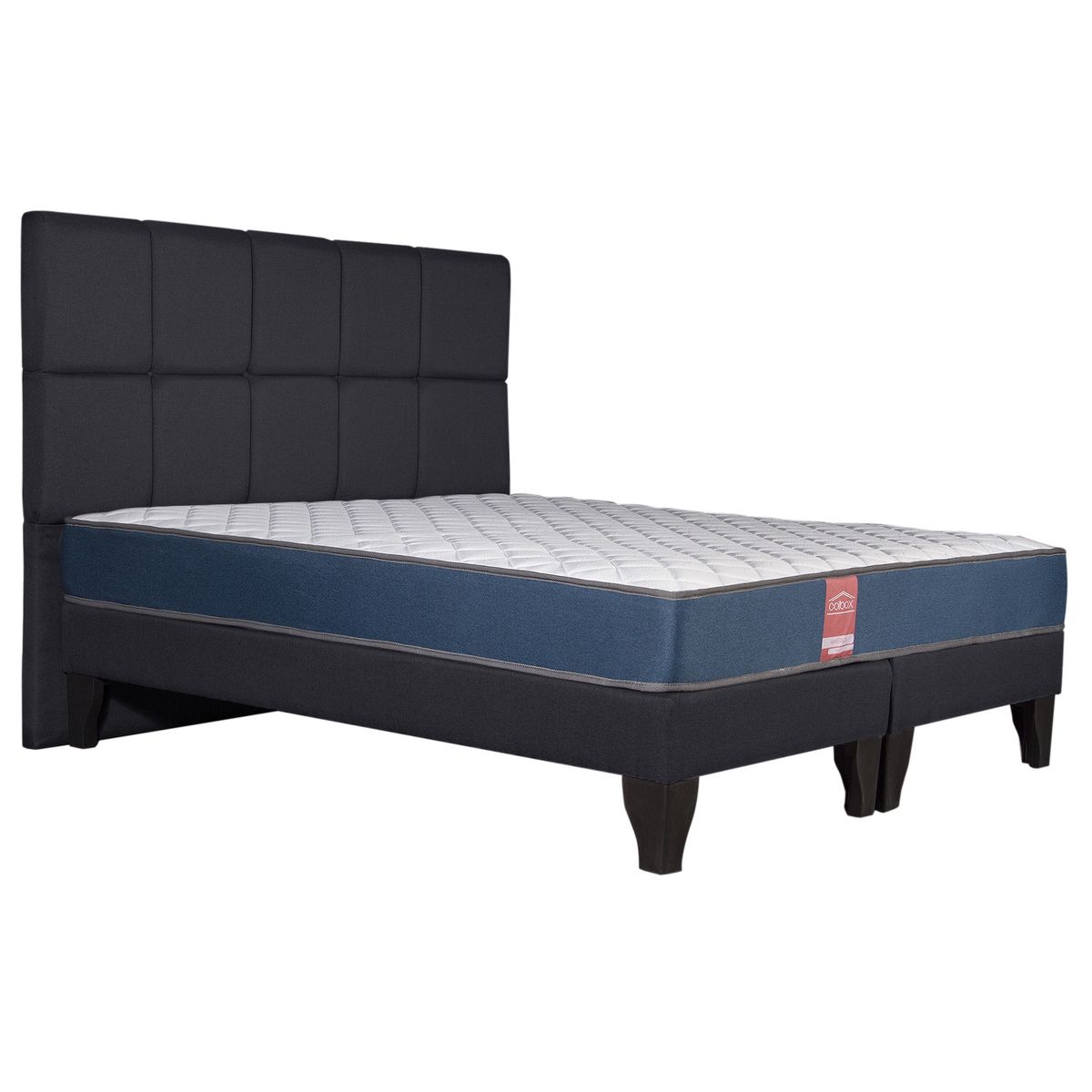COLBOX - Cama Europea America-Azul + Respaldo Atenas King Tela Negro
