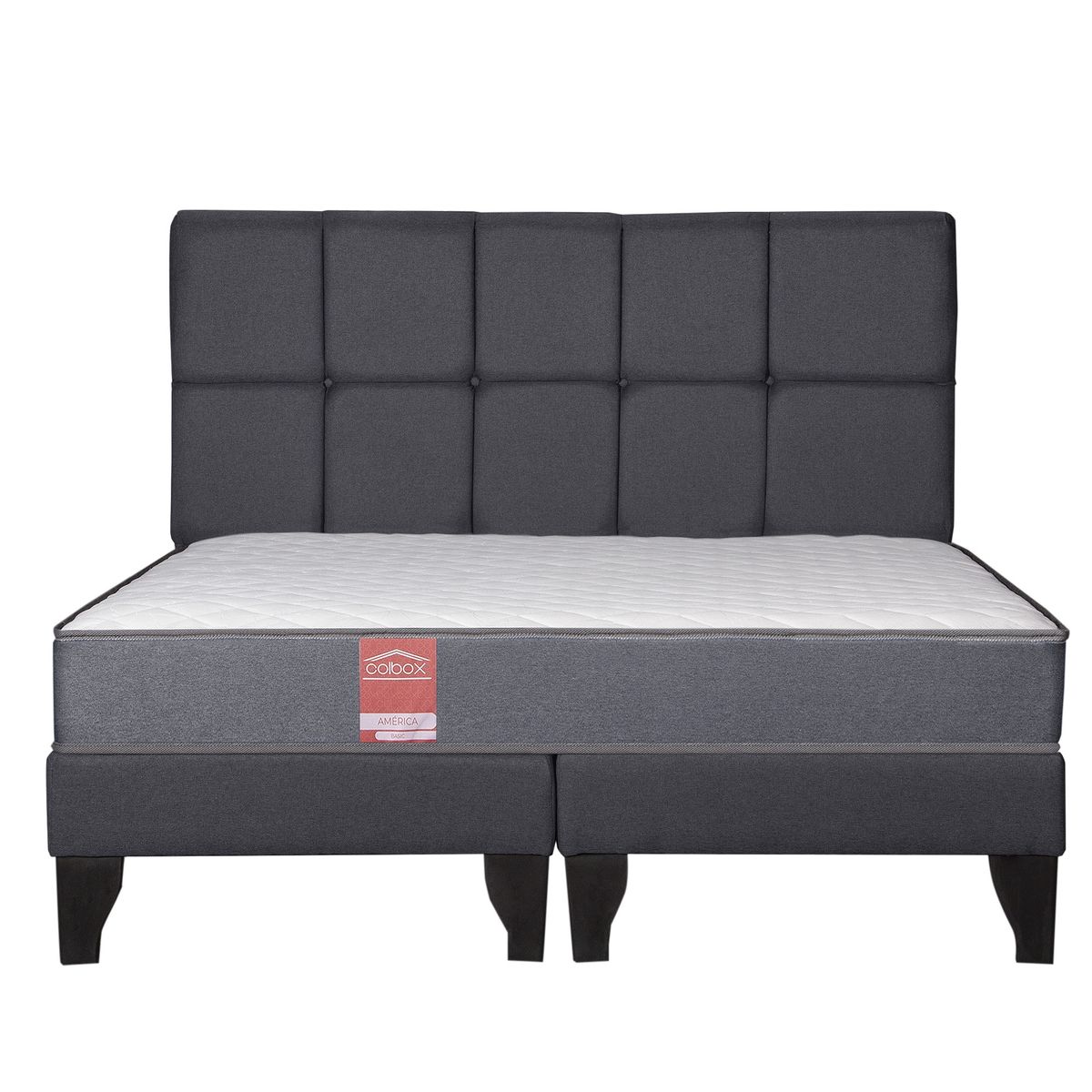 COLBOX - Cama Europea America-Gris + Respaldo Atenas King Tela Gris Oscuro