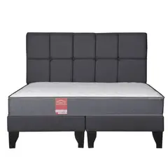 COLBOX - Cama Europea America-Gris + Respaldo Atenas King Tela Gris Oscuro